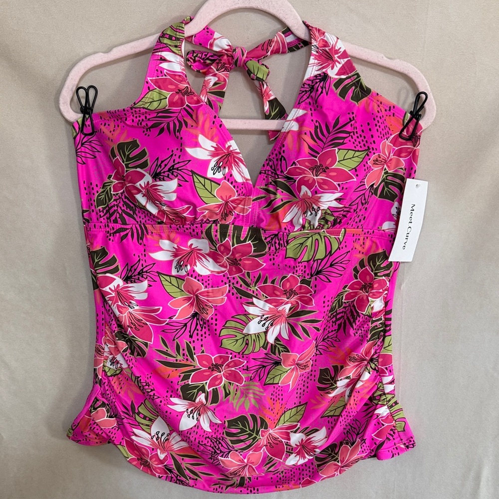 Pink Floral Halter Tank Top